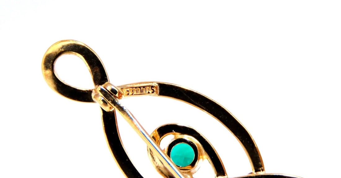 Natural Trilliant Diamond Emerald Infinity Pin 14kt** - 3