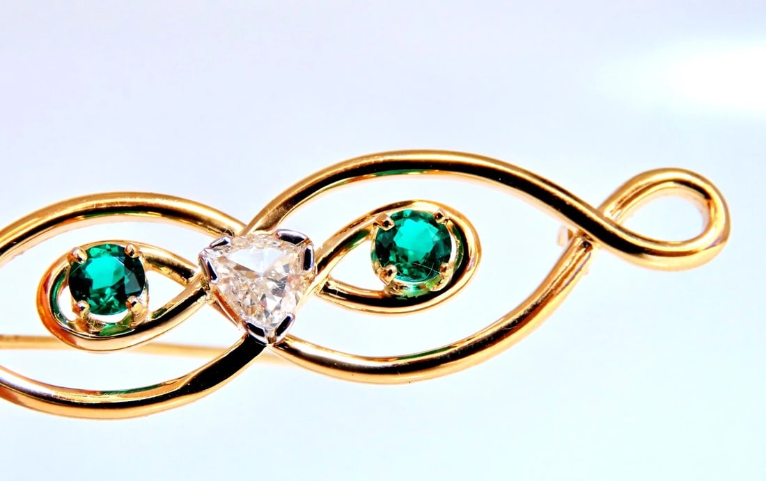 Natural Trilliant Diamond Emerald Infinity Pin 14kt** - 5