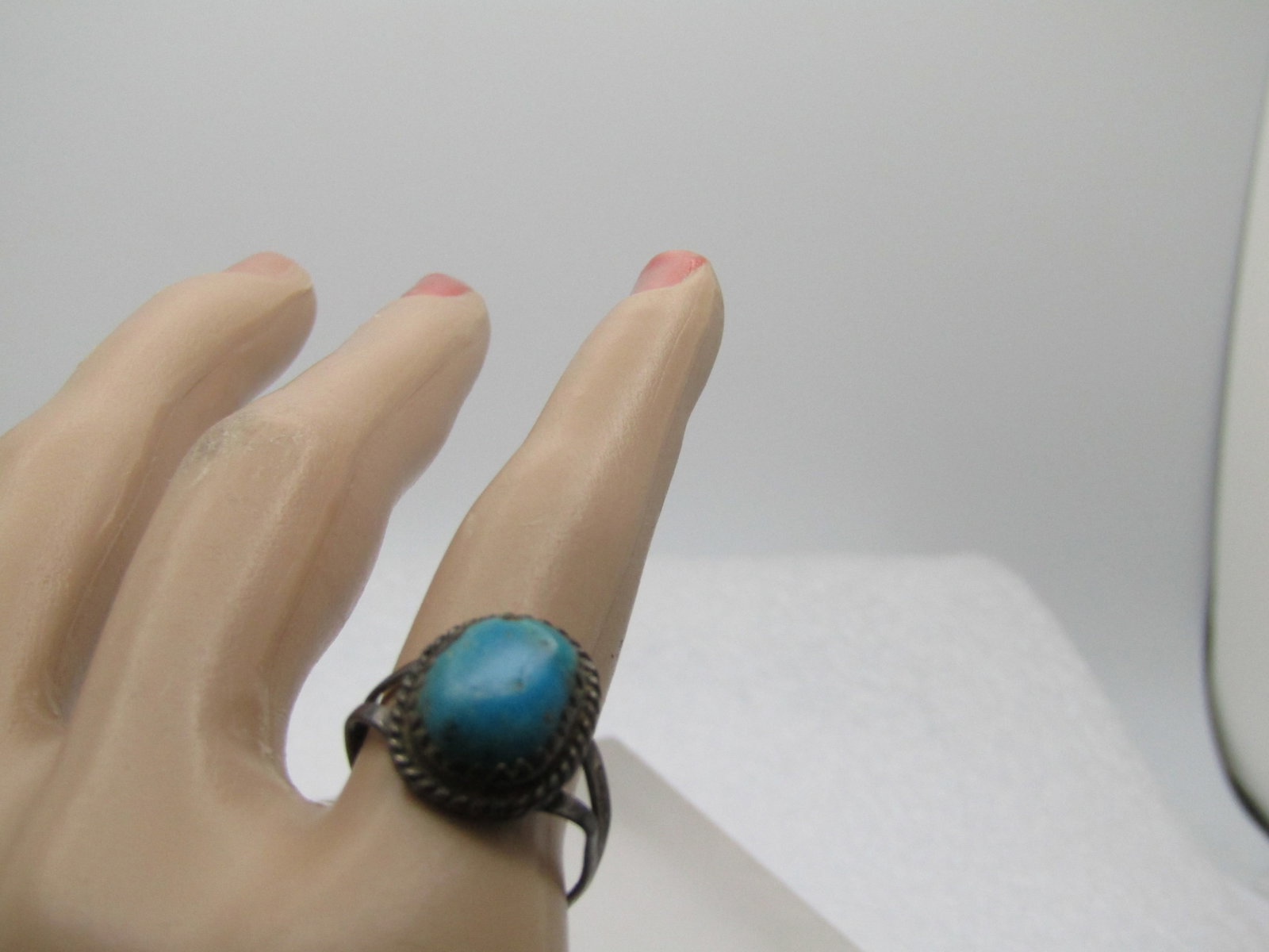Vintage Sterling Southwestern Turquoise ring, Sz. 7.25, 1960's - 6