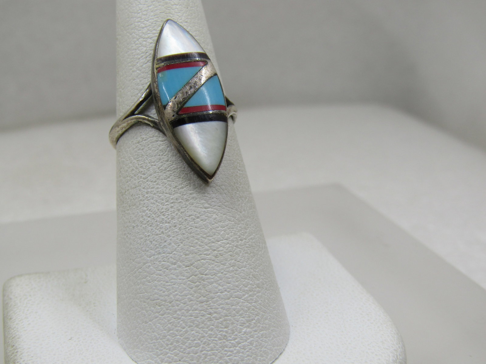Vintage Sterling Southwestern Inlaid Ring, Pointed Sz. 6.5 - 2