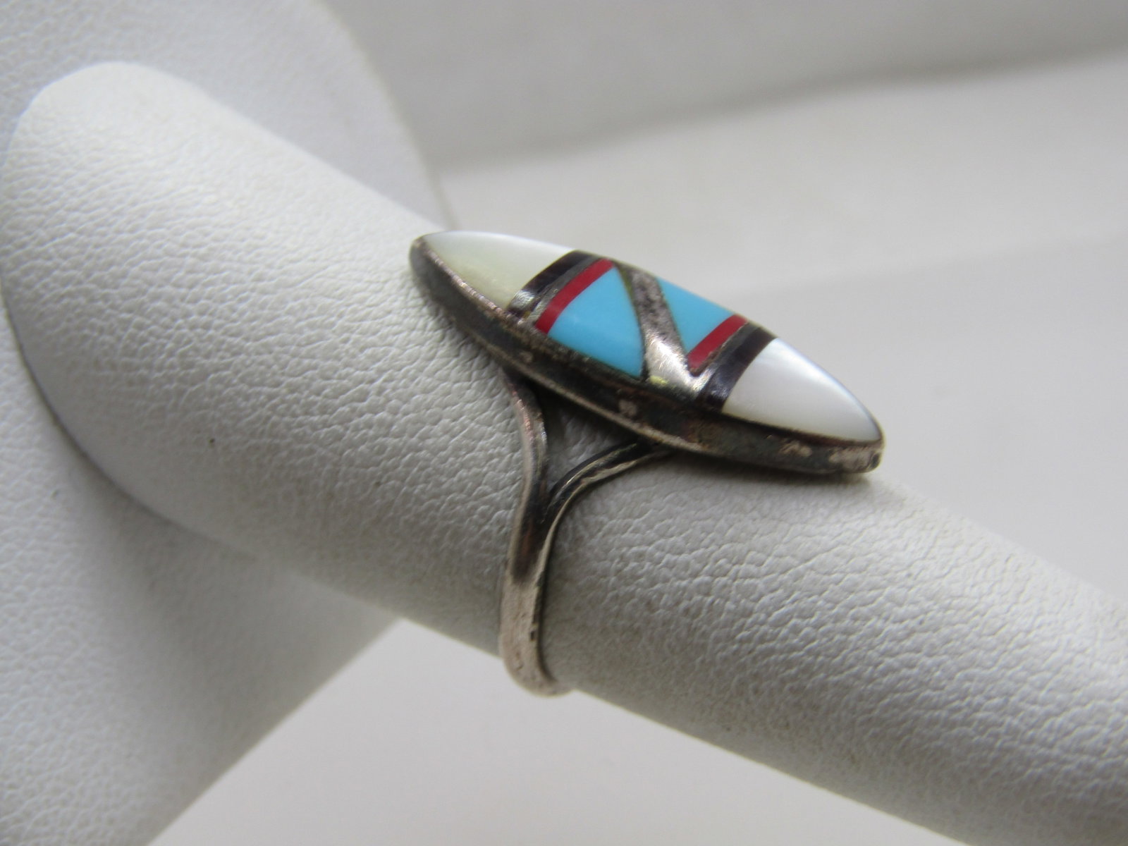 Vintage Sterling Southwestern Inlaid Ring, Pointed Sz. 6.5 - 4