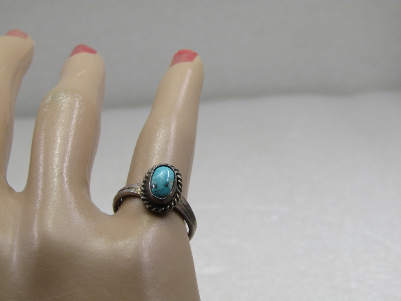 Vintage Sterling Southwestern Turquoise Ring, Sz. 5.25, 1960's-1970's - 7