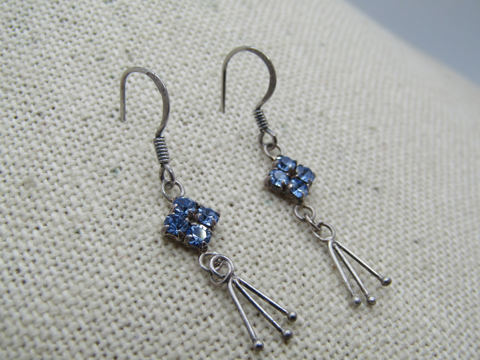 Vintage Sterling Rhinestone Drop Earrings, 1960's-1980's - 2