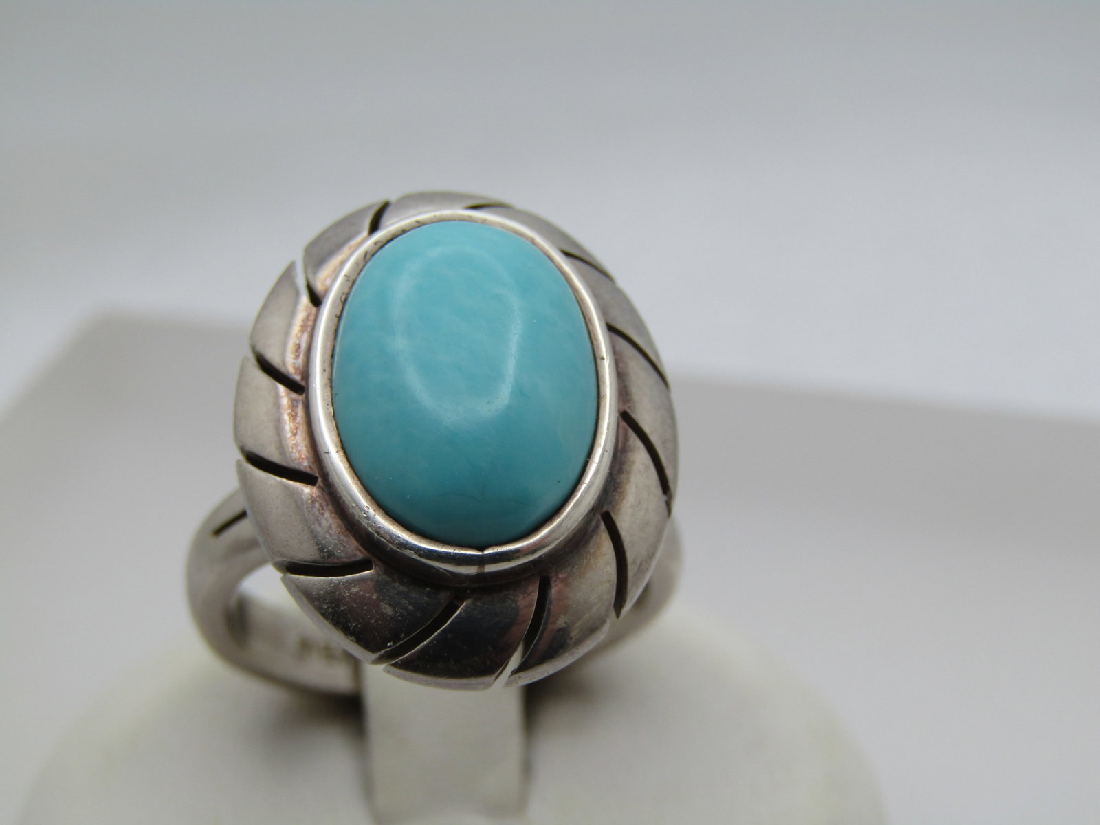 Sterling Mexican Turquoise Colored Ring, Sz. 8.5, Signed CII, Mexico, 1990's-2000's (1 of 6)