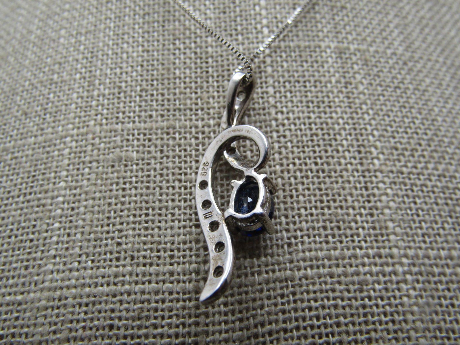 Sterling Blue Sapphire White Topas Wispy Necklace, 18" Signed - 4