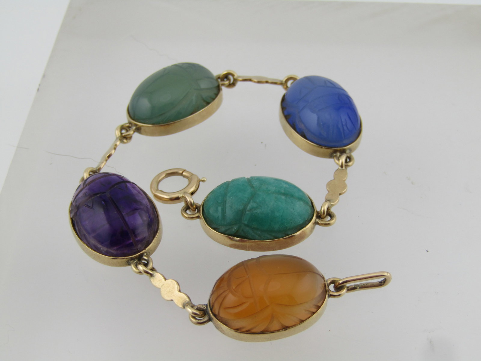 Vintage 14kt Egyptian Scarab Bracelet, 7-1/8", 18.10 Grams, 1960's - 2