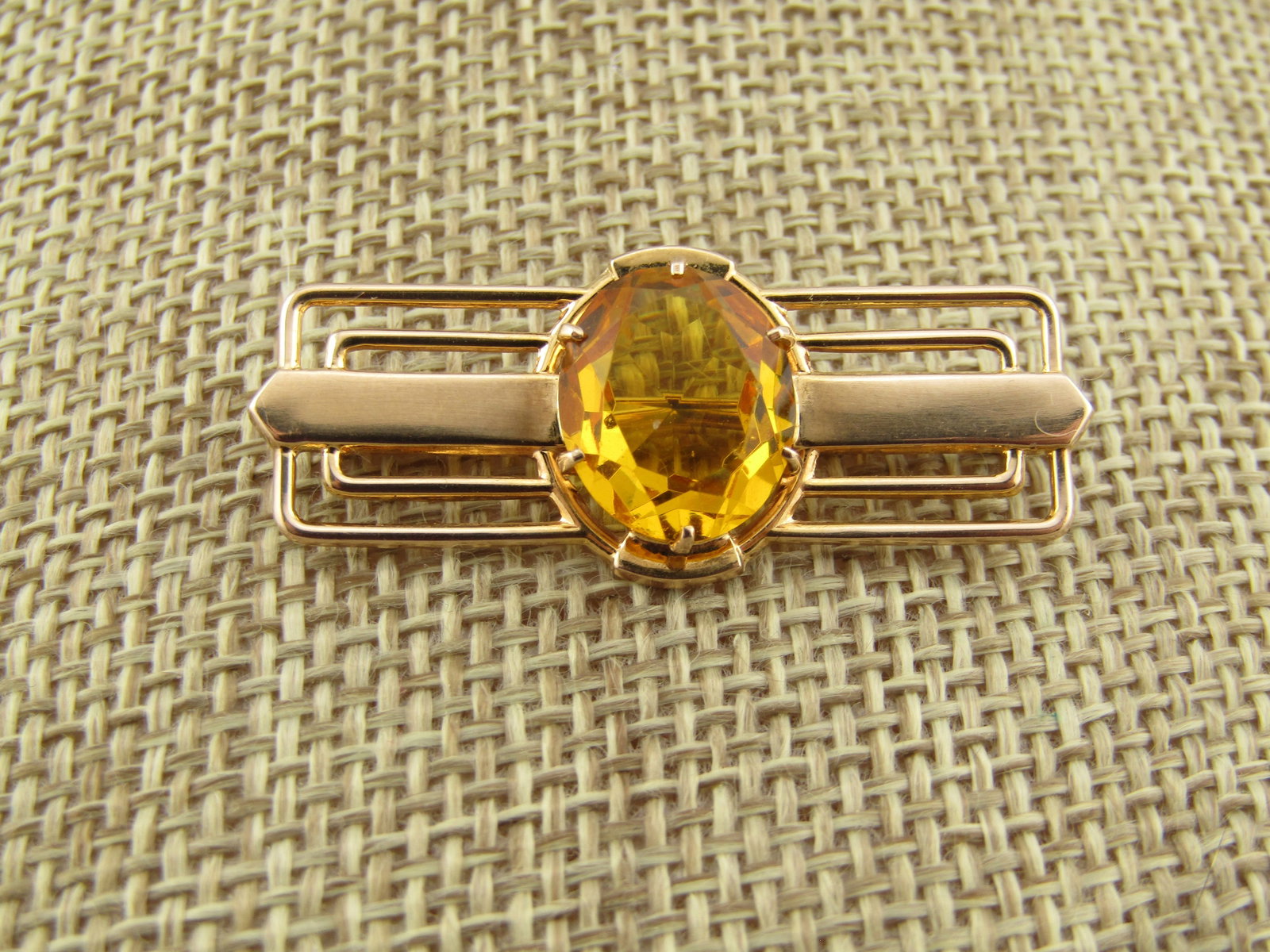 10kt Vintage Yellow/Golden Stone Brooch, 1940's -1950's (1 of 7)