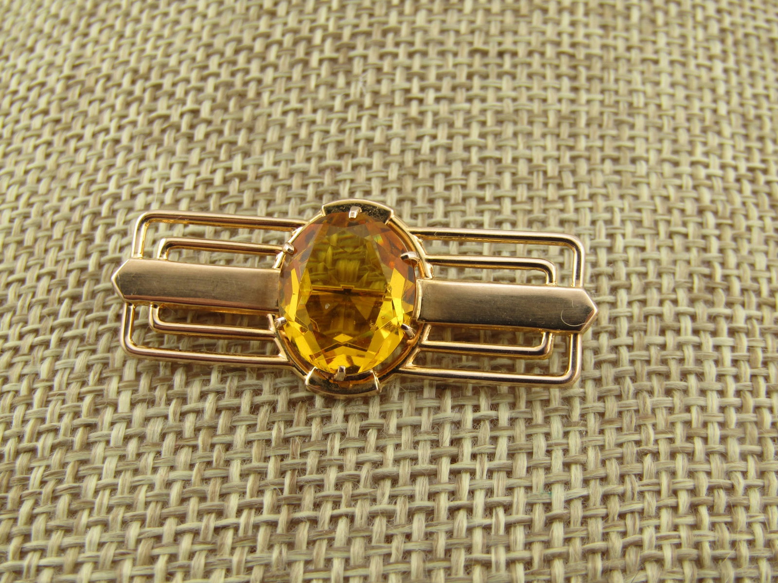 10kt Vintage Yellow/Golden Stone Brooch, 1940's -1950's - 2