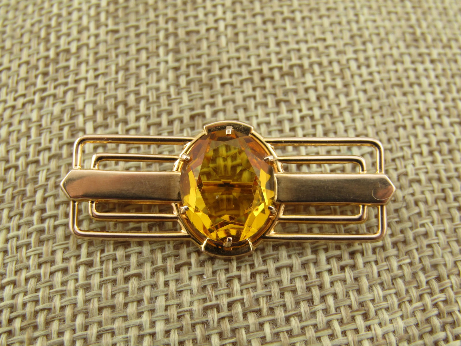 10kt Vintage Yellow/Golden Stone Brooch, 1940's -1950's - 3