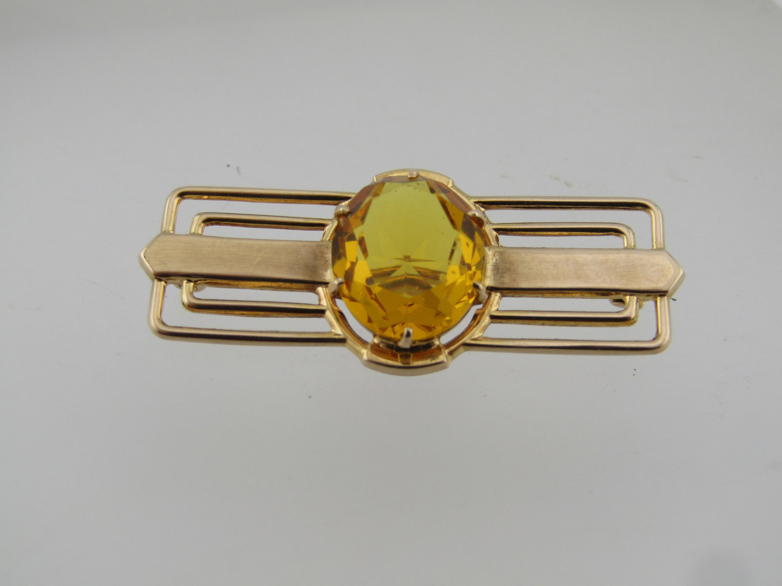 10kt Vintage Yellow/Golden Stone Brooch, 1940's -1950's - 6
