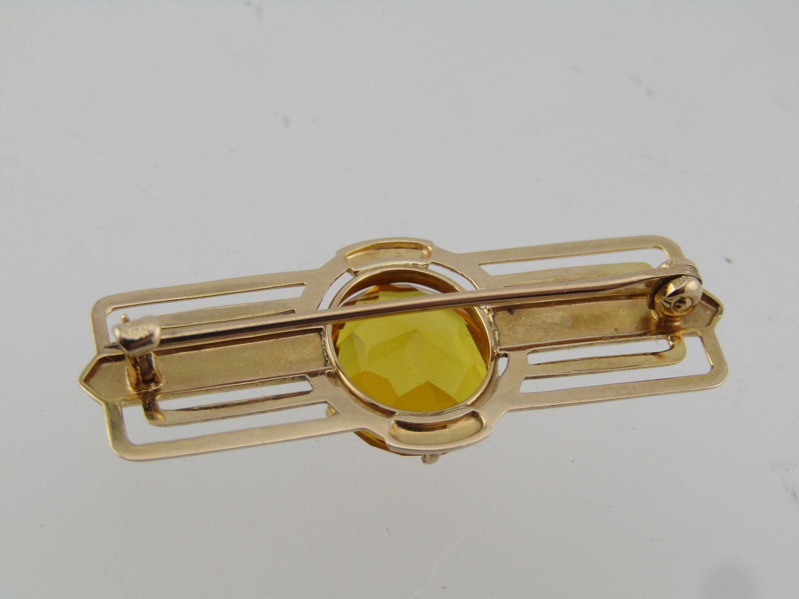 10kt Vintage Yellow/Golden Stone Brooch, 1940's -1950's - 7