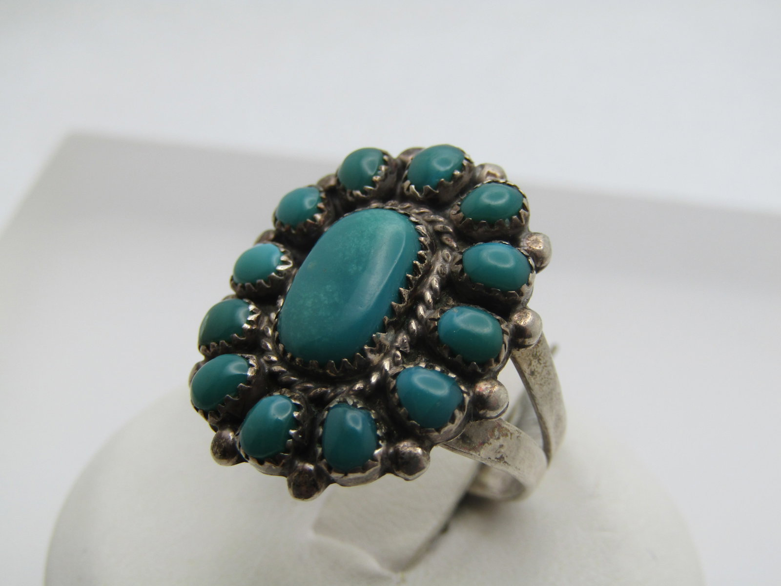 Vintage Sterling Southwestern Turquoise Petite Point Ring, Marie Basselente, Sz. 6.75, 1950's-1970's - 3