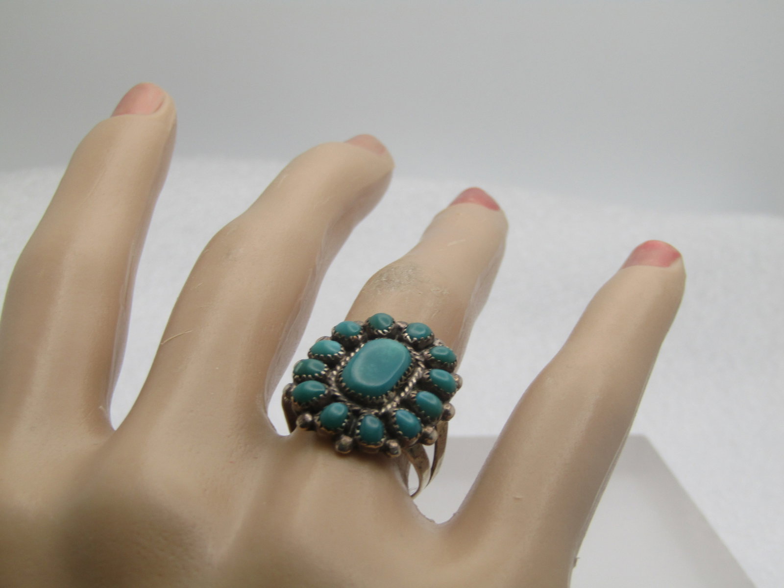 Vintage Sterling Southwestern Turquoise Petite Point Ring, Marie Basselente, Sz. 6.75, 1950's-1970's - 6