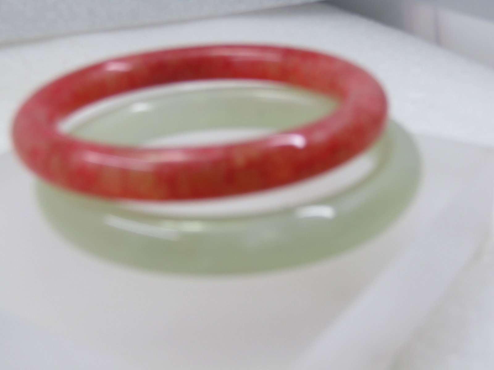 Vintage Pair Quartz Bangle Bracelets, 7", Orange and Green - 2