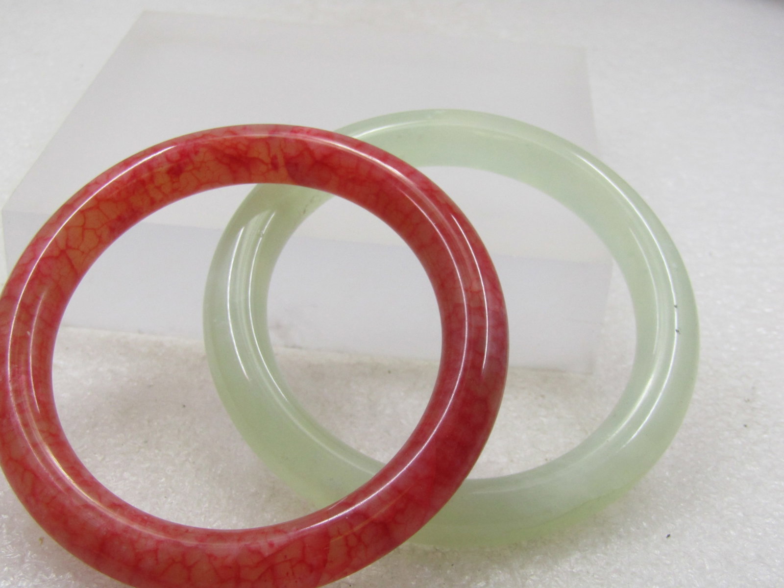 Vintage Pair Quartz Bangle Bracelets, 7", Orange and Green - 3