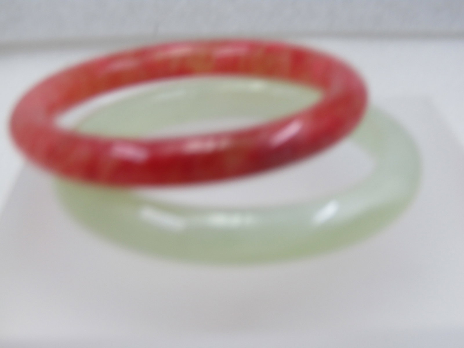 Vintage Pair Quartz Bangle Bracelets, 7", Orange and Green - 4