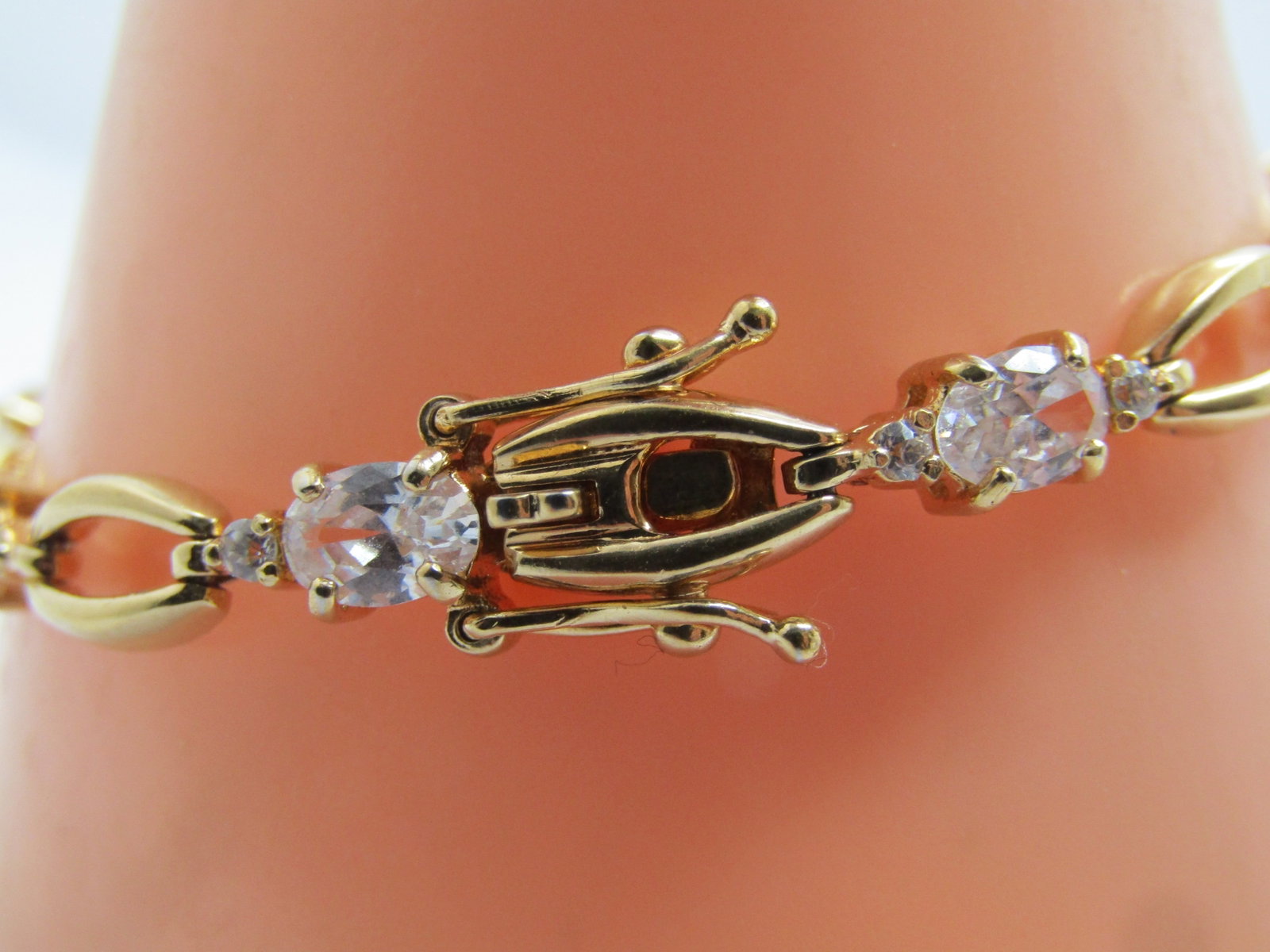 Blue Topaz & Clear CZTennis Bracelet, Gold tone, 7.5", 1990's - 4