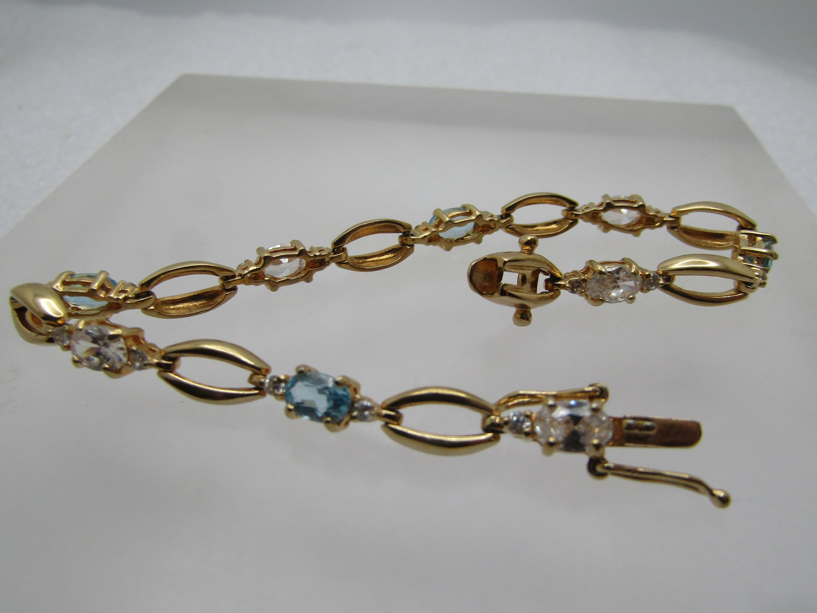 Blue Topaz & Clear CZTennis Bracelet, Gold tone, 7.5", 1990's - 5