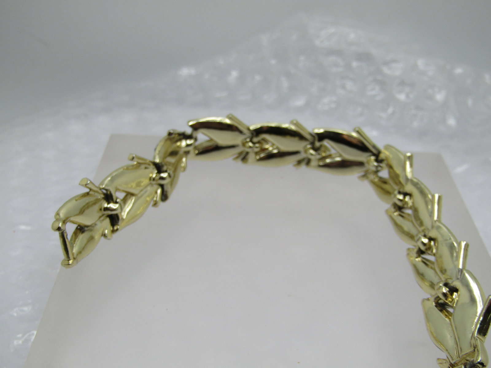 Vintage AB Peacock Rhinestone Leaf Bracelet, 7.5", 1960's - 5