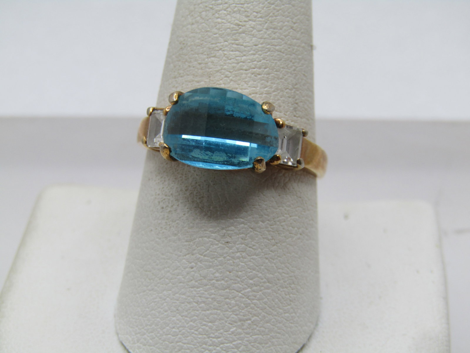 Vintage Blue Faceted & Clear Stone Ring, Sz. 9.5, 1980's-1990's - 2