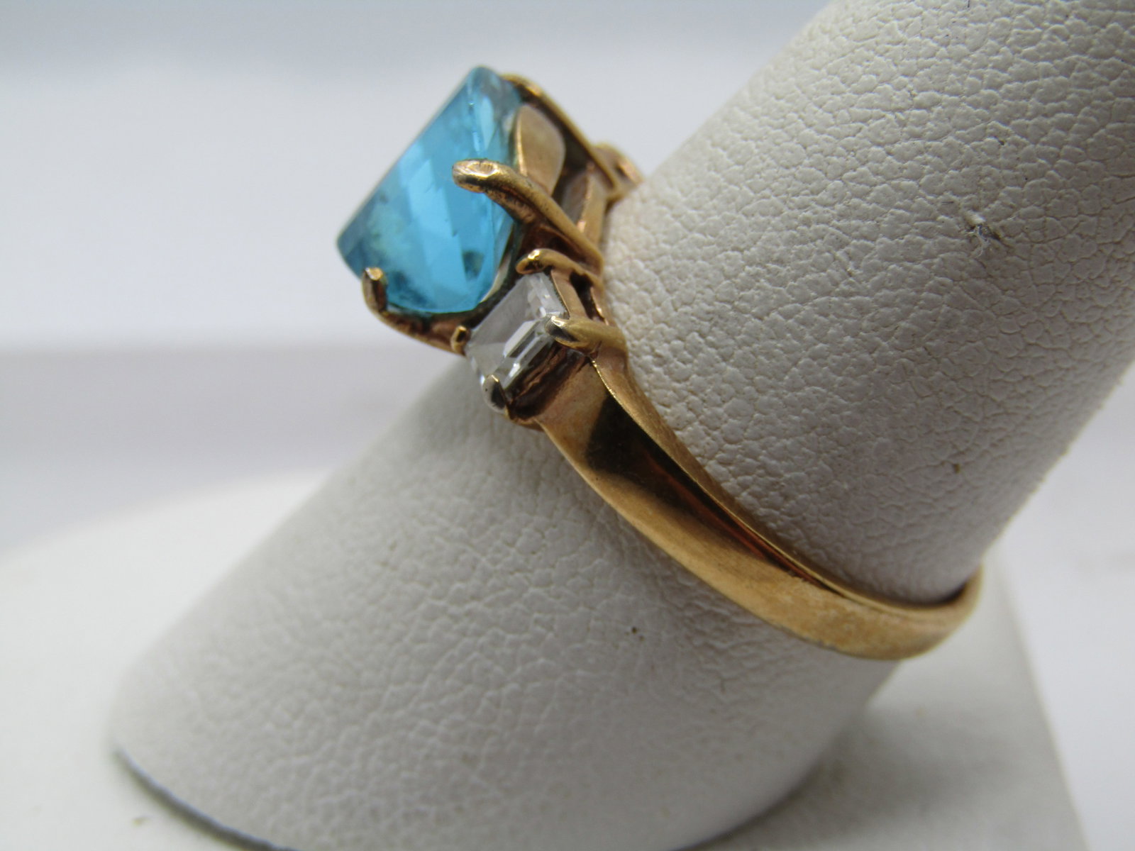 Vintage Blue Faceted & Clear Stone Ring, Sz. 9.5, 1980's-1990's - 3