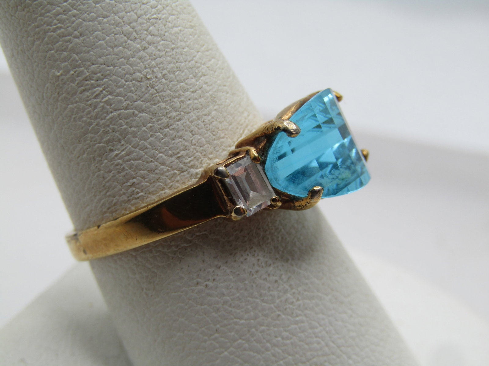 Vintage Blue Faceted & Clear Stone Ring, Sz. 9.5, 1980's-1990's - 4