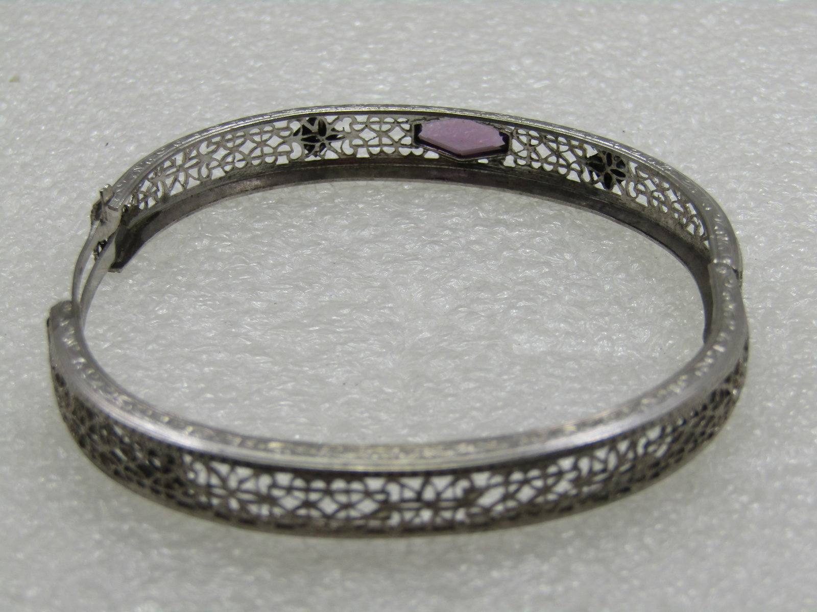 Vintage Art Deco Slide Bangle Bracelet, 7" Purple Stone, Signed RMCO. - 5