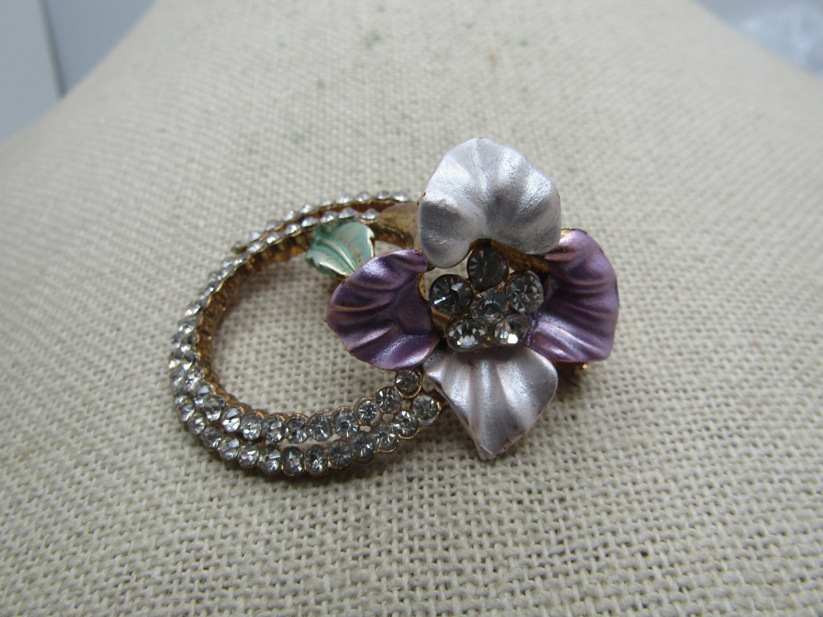 Enameled & Rhinestone Trumpet Flower Brooch, 1.5" (1 of 6)