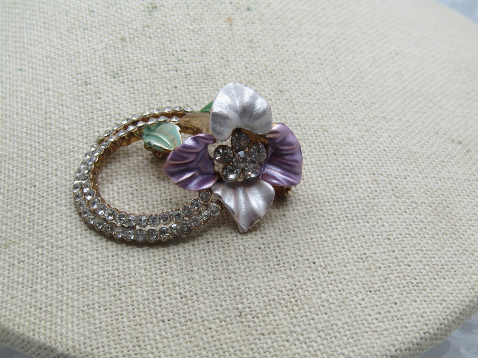 Enameled & Rhinestone Trumpet Flower Brooch, 1.5" - 2