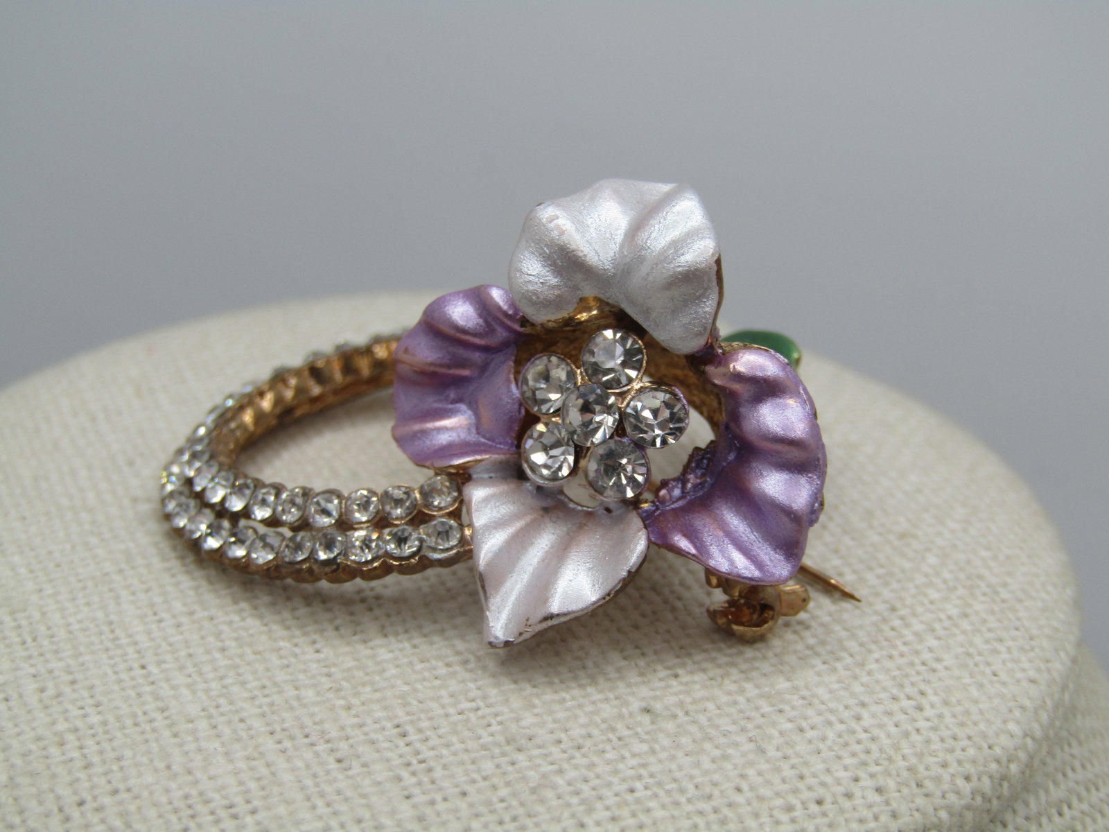 Enameled & Rhinestone Trumpet Flower Brooch, 1.5" - 4