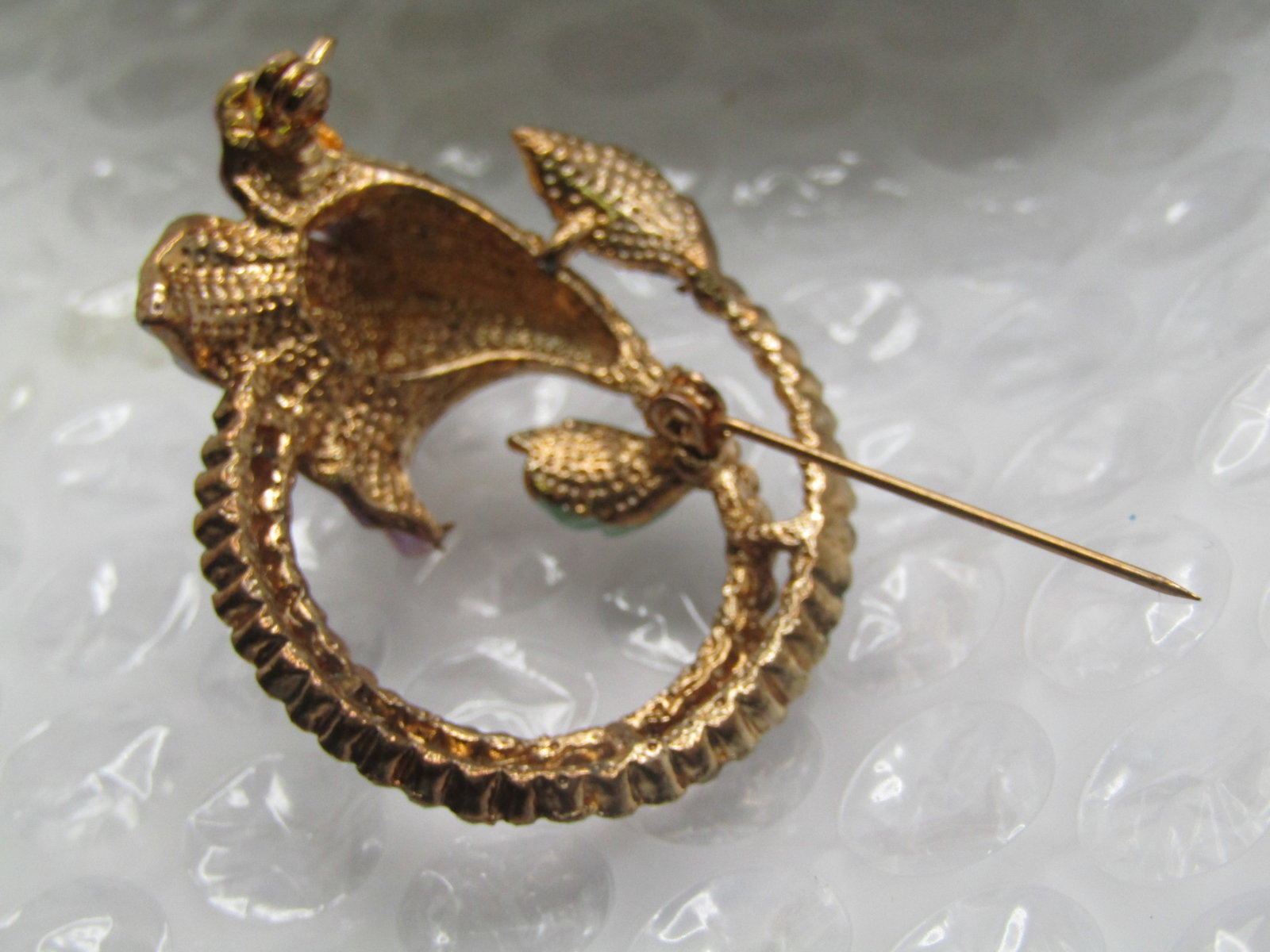Enameled & Rhinestone Trumpet Flower Brooch, 1.5" - 5