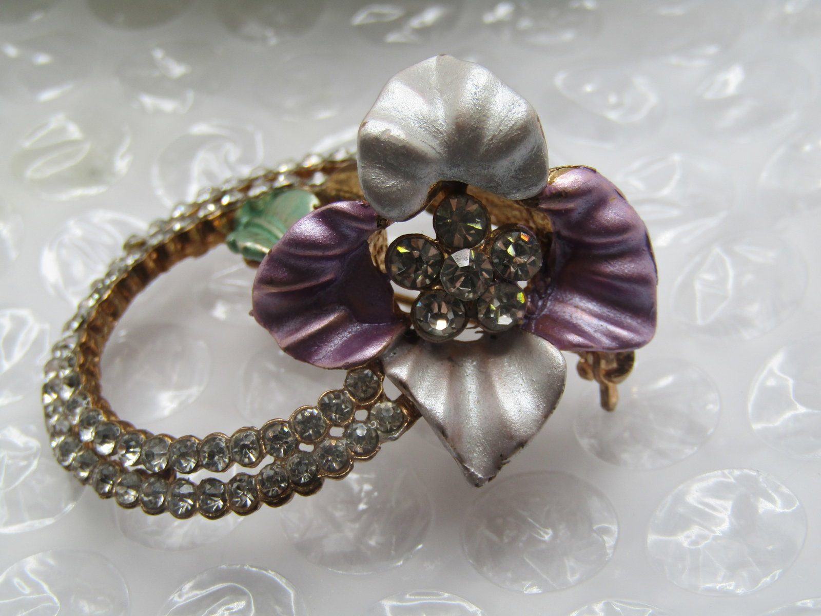 Enameled & Rhinestone Trumpet Flower Brooch, 1.5" - 6