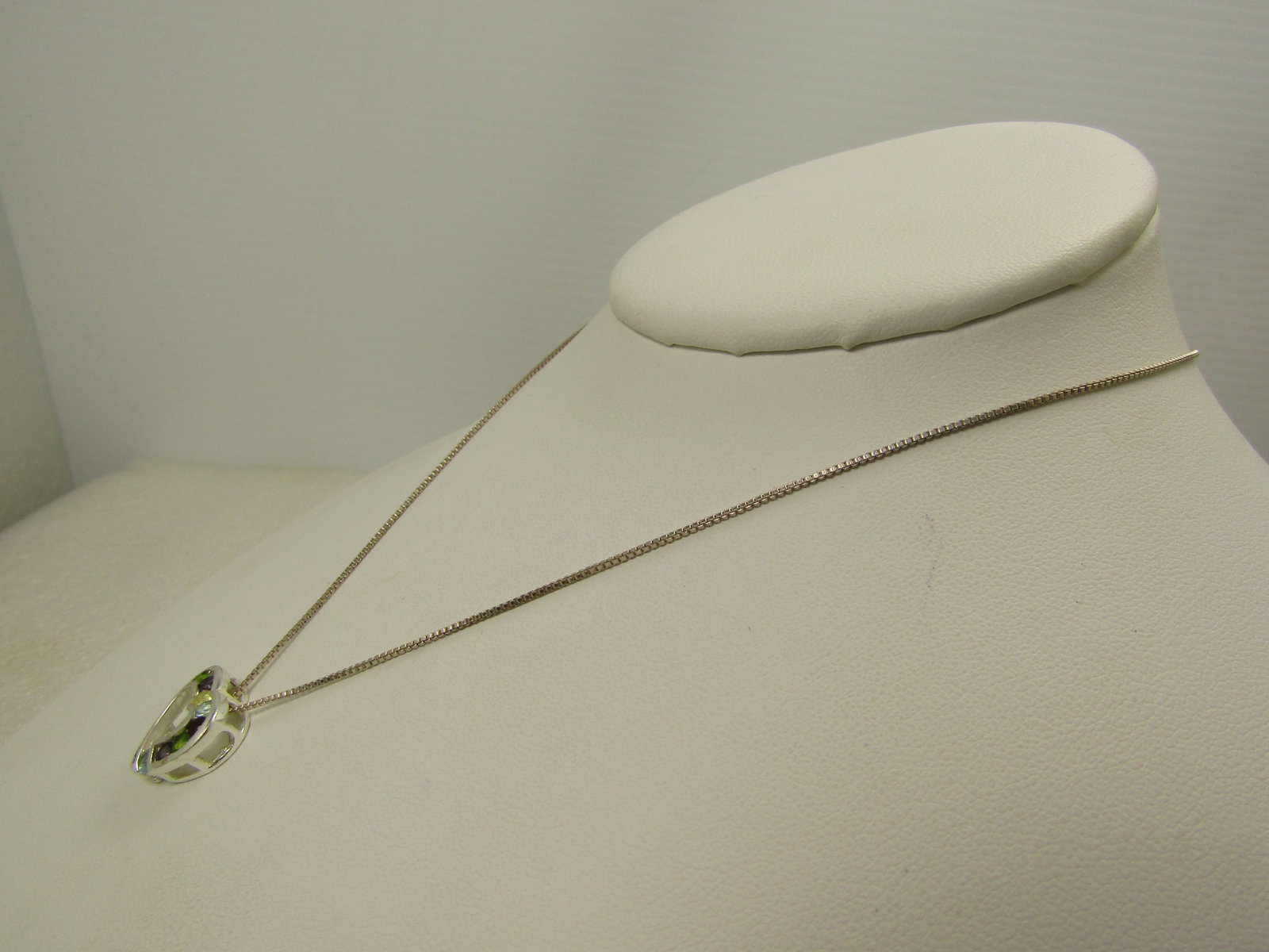 Mixed Rhinestone Heart Necklace, 18", Marked .925 - 2