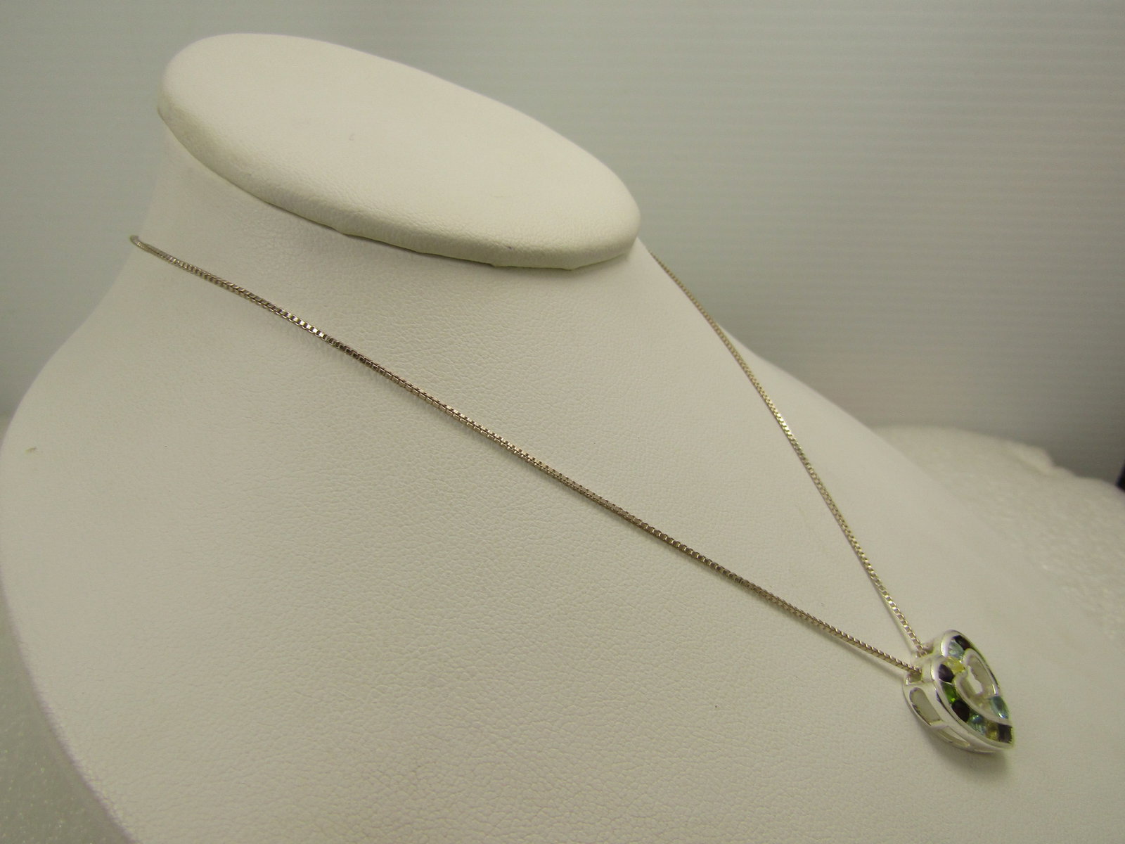 Mixed Rhinestone Heart Necklace, 18", Marked .925 - 3