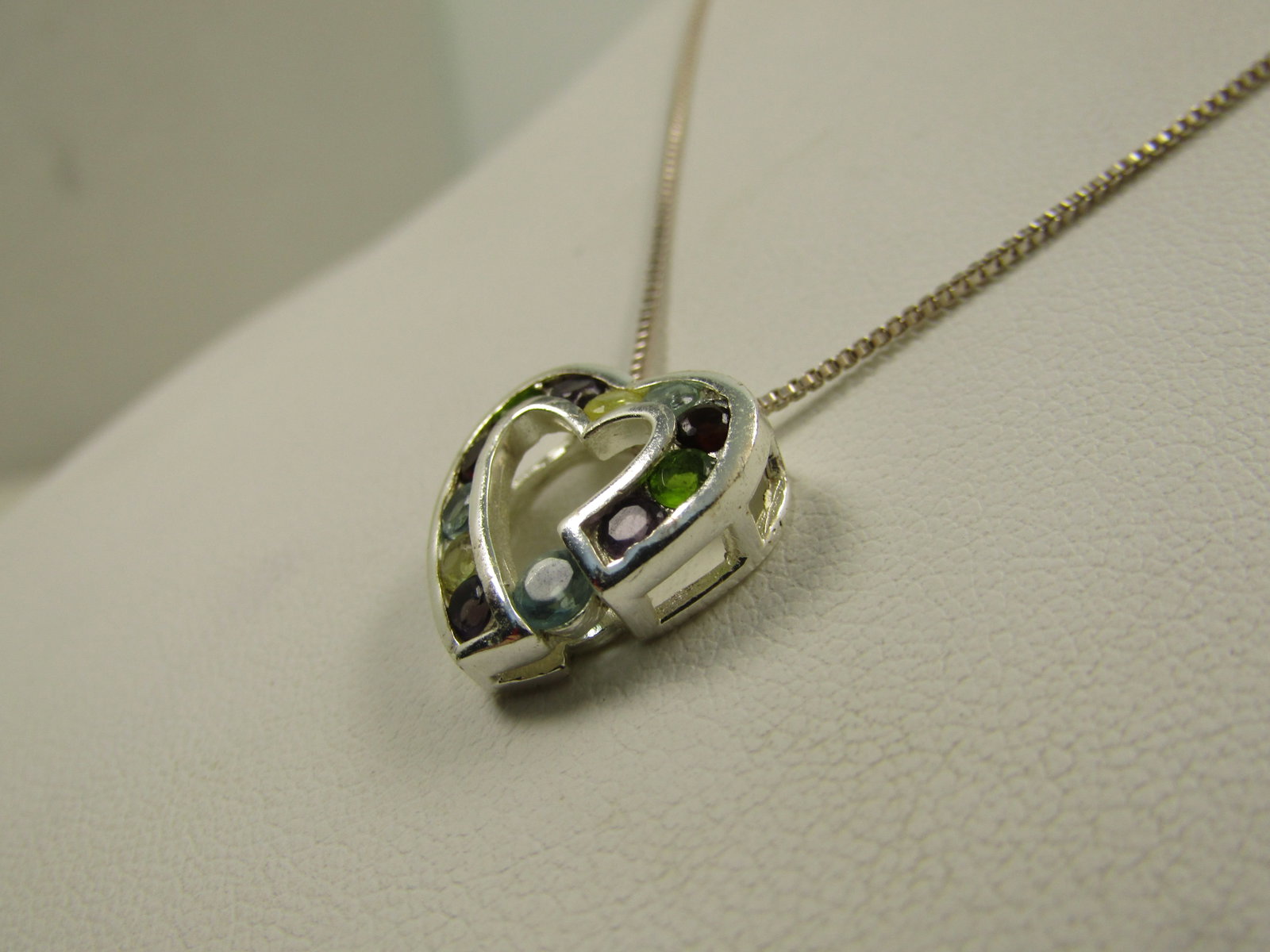 Mixed Rhinestone Heart Necklace, 18", Marked .925 - 4