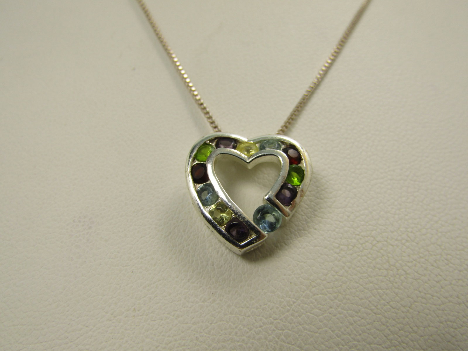 Mixed Rhinestone Heart Necklace, 18", Marked .925 - 5