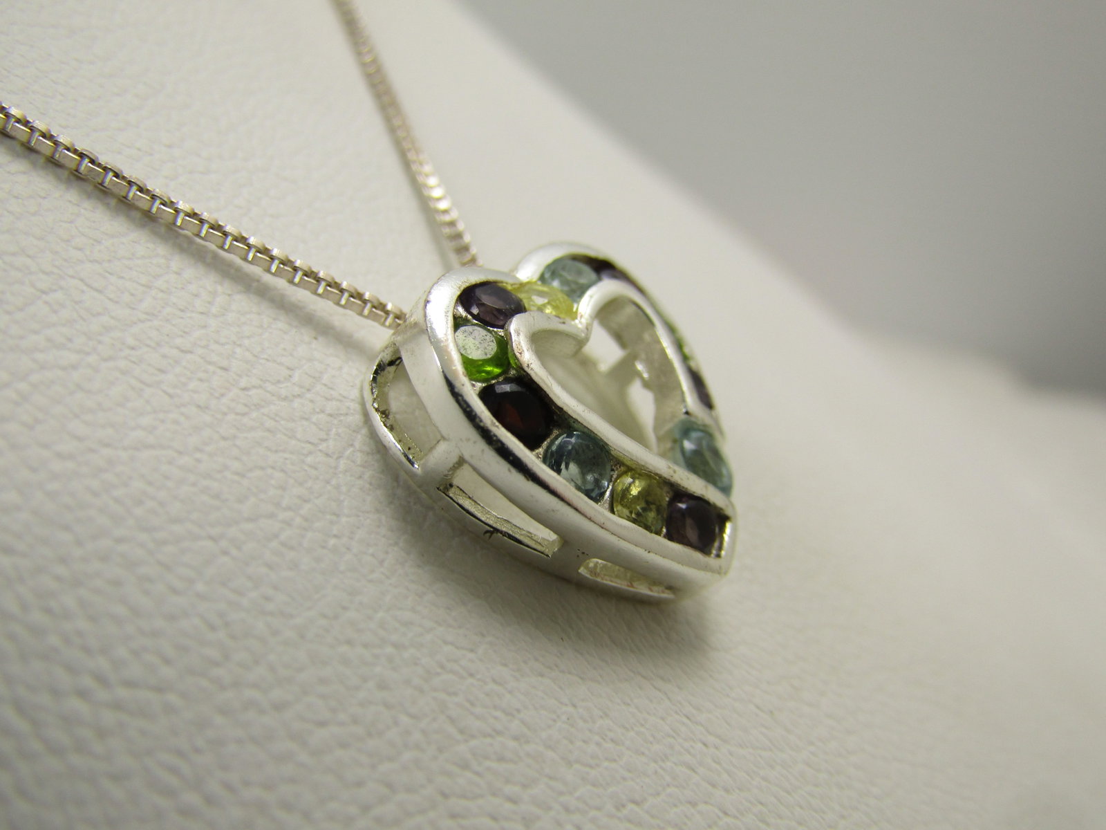 Mixed Rhinestone Heart Necklace, 18", Marked .925 - 6