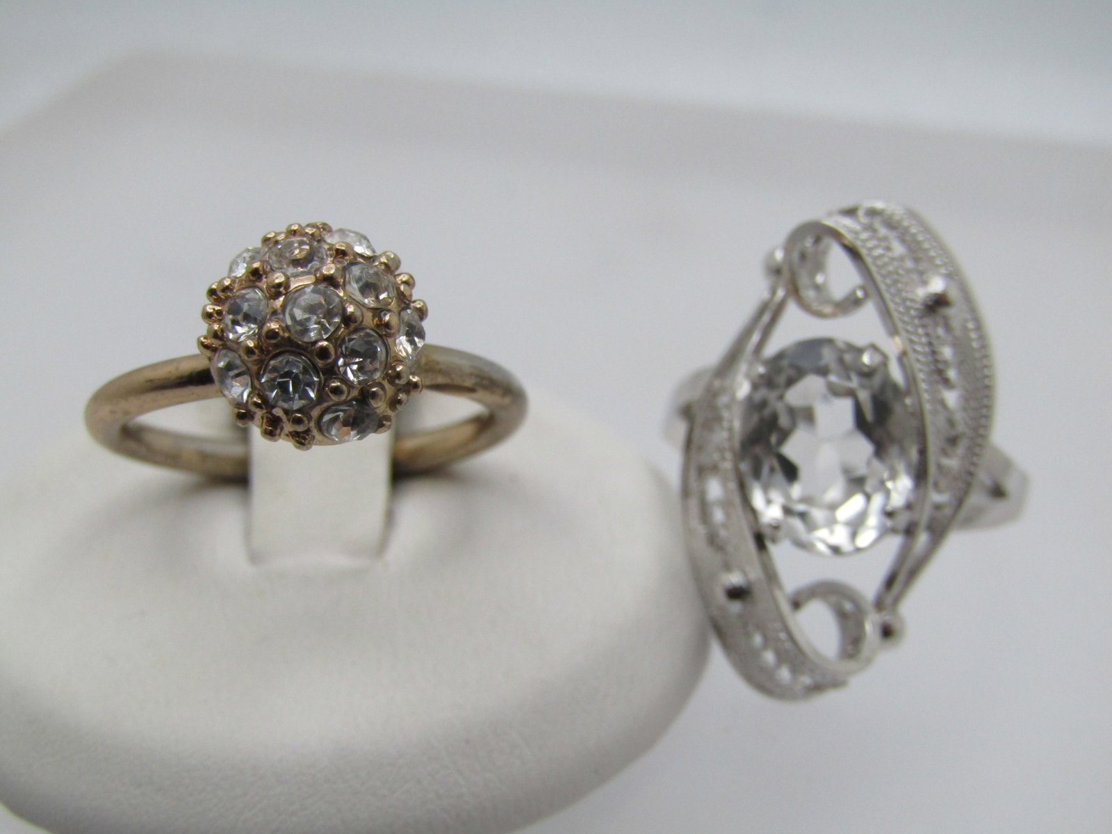 Vintage Sterling Filigree White Topaz Ring, Signed Sorrento, Sz. 7.75, 1 Costume Rhinestone Ring, - 3