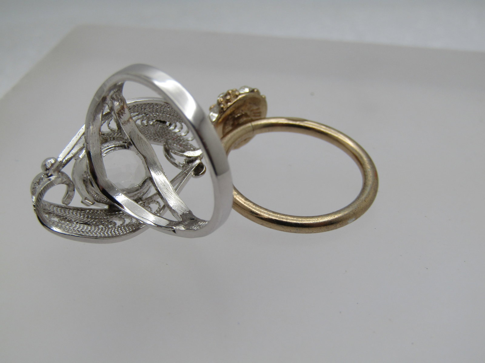 Vintage Sterling Filigree White Topaz Ring, Signed Sorrento, Sz. 7.75, 1 Costume Rhinestone Ring, - 4