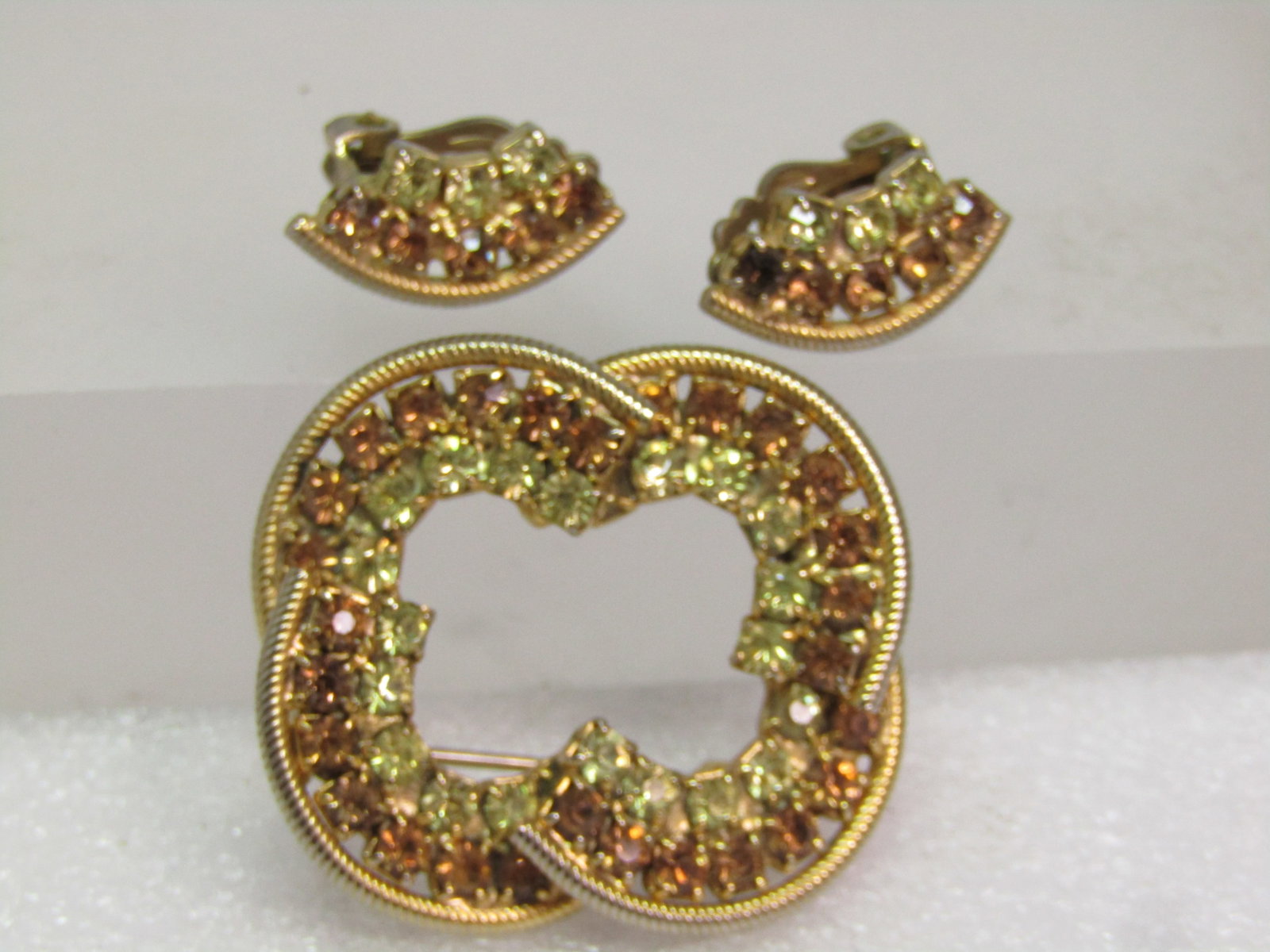 Vintage Citrine and Amber Rhinestone Demi Parure, 1950's, Clip Earrings (1 of 5)