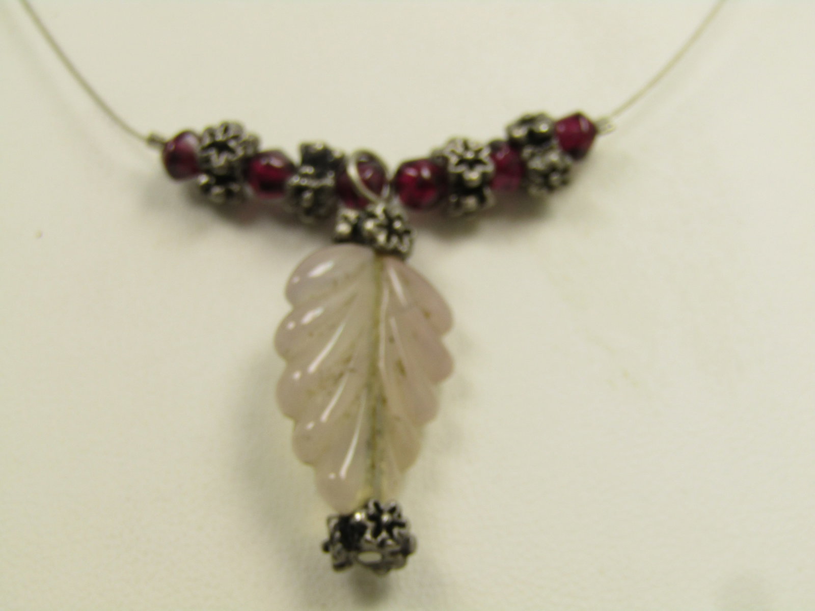 Pink Quartz & Garnet Necklace, Leaf Drop, 16", 1990's - 5