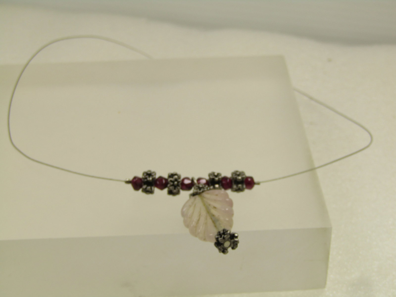 Pink Quartz & Garnet Necklace, Leaf Drop, 16", 1990's - 6
