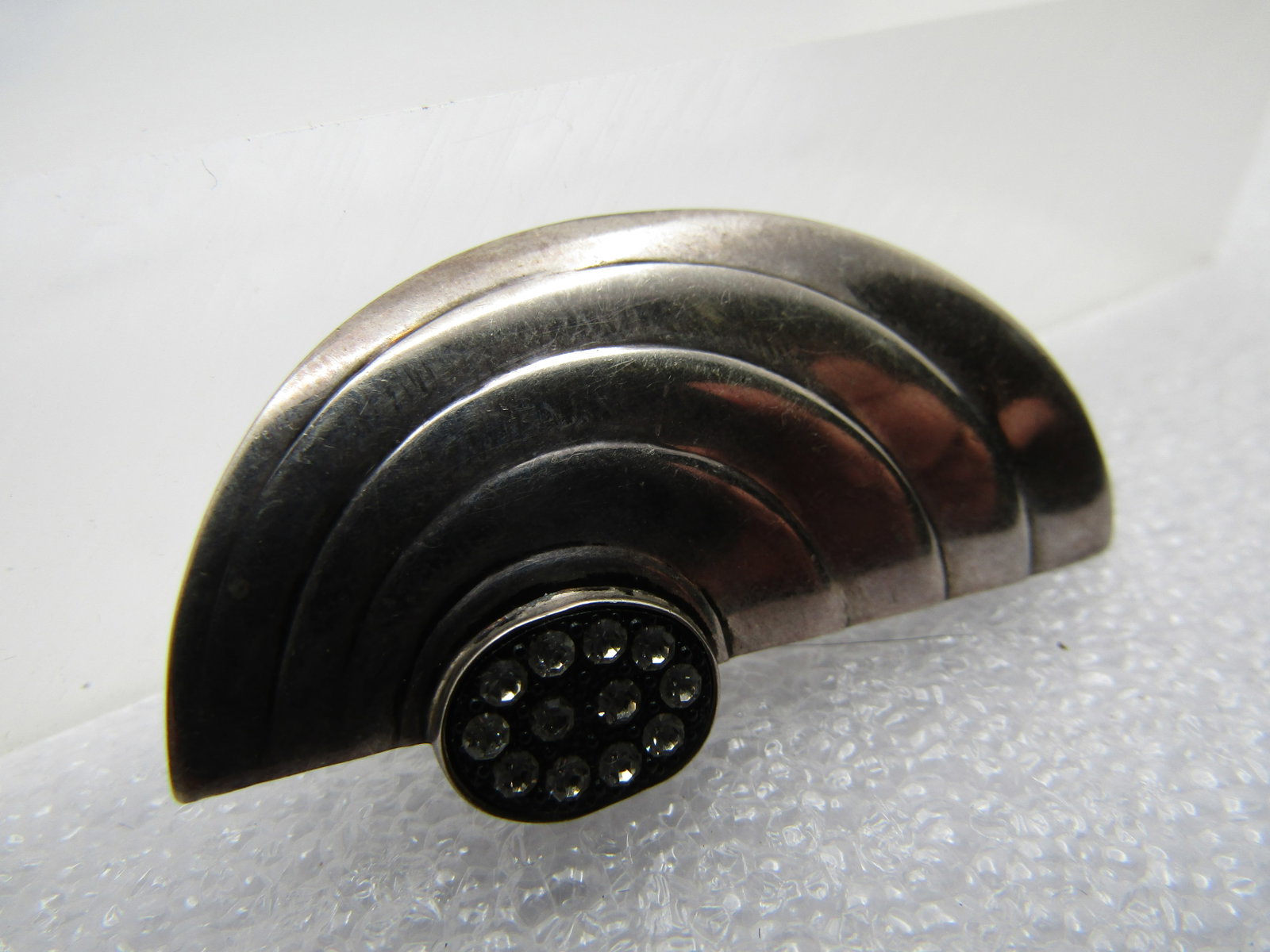 Vintage Sterling Rhinestone Mod Brooch, 1.75" by 1", 1970's-1980's - 2