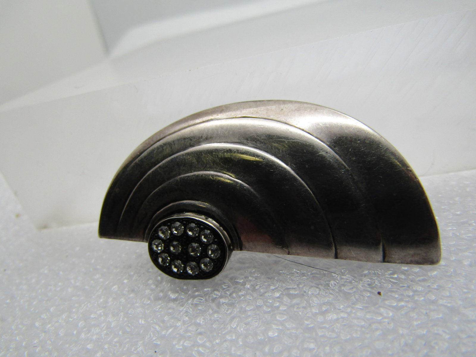 Vintage Sterling Rhinestone Mod Brooch, 1.75" by 1", 1970's-1980's - 3