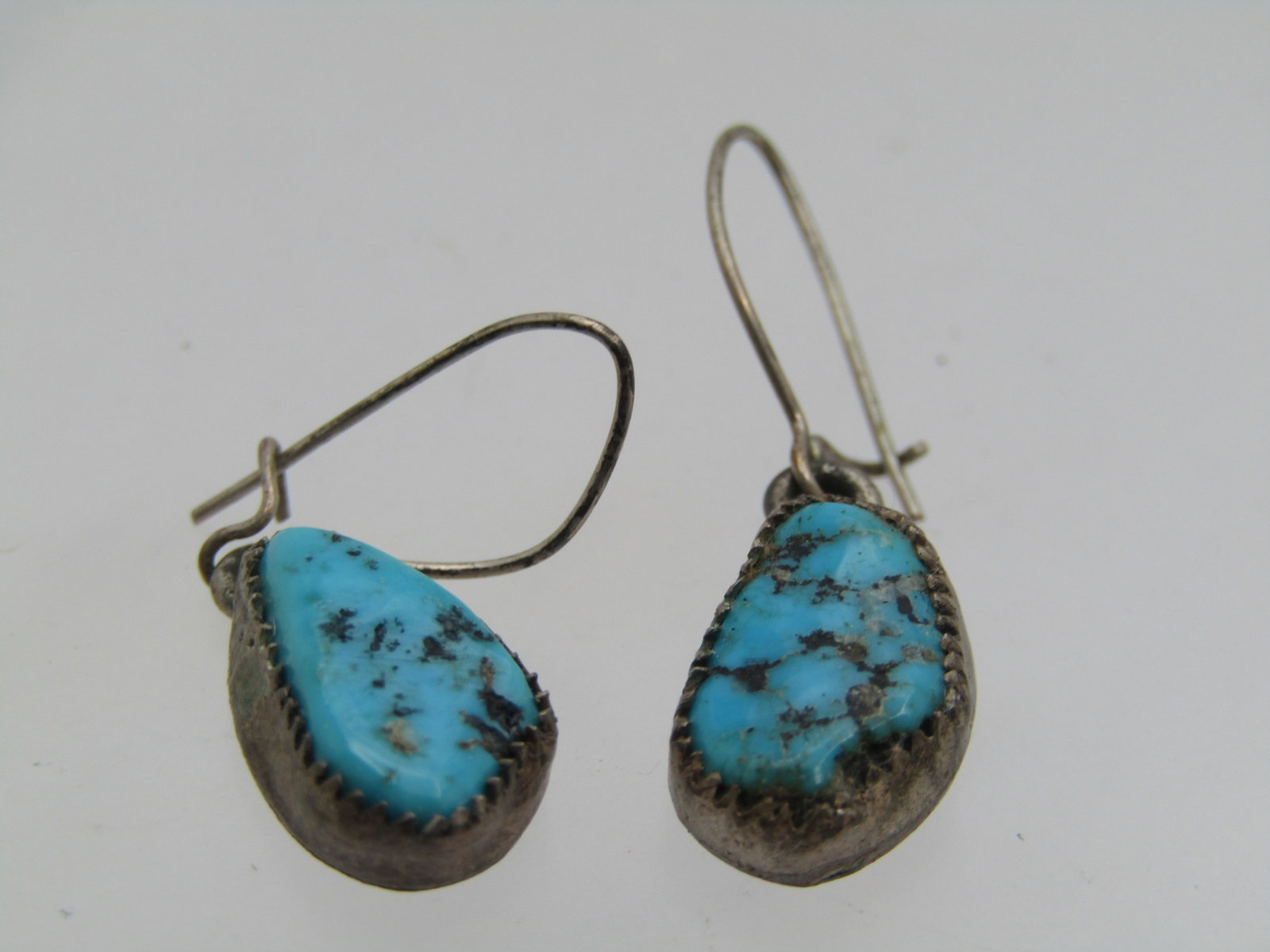 Vintage Sterling Southwestern Turquoise Earrings, Pierced, Drop, 1960's-1970's - 2