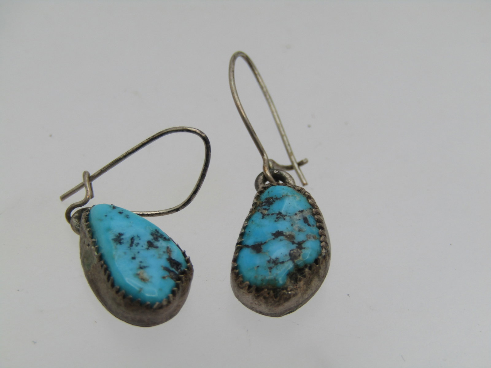 Vintage Sterling Southwestern Turquoise Earrings, Pierced, Drop, 1960's-1970's - 3