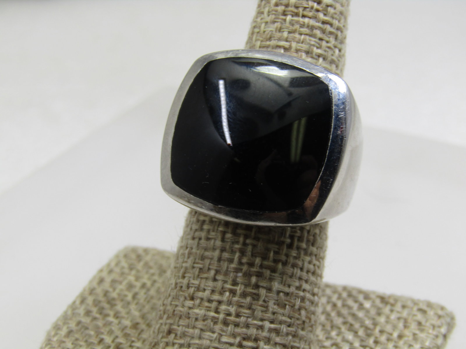 Stainless Steel Black Stone Ring, Sz. 8, Men's/Unisex, - 2