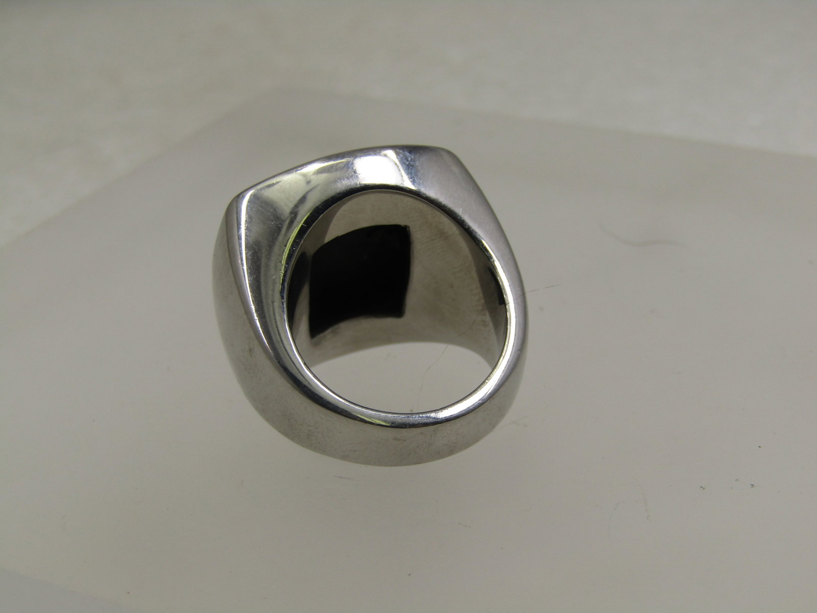 Stainless Steel Black Stone Ring, Sz. 8, Men's/Unisex, - 5