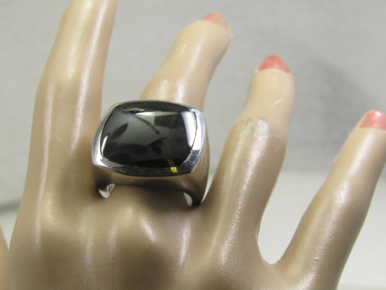 Stainless Steel Black Stone Ring, Sz. 8, Men's/Unisex, - 7