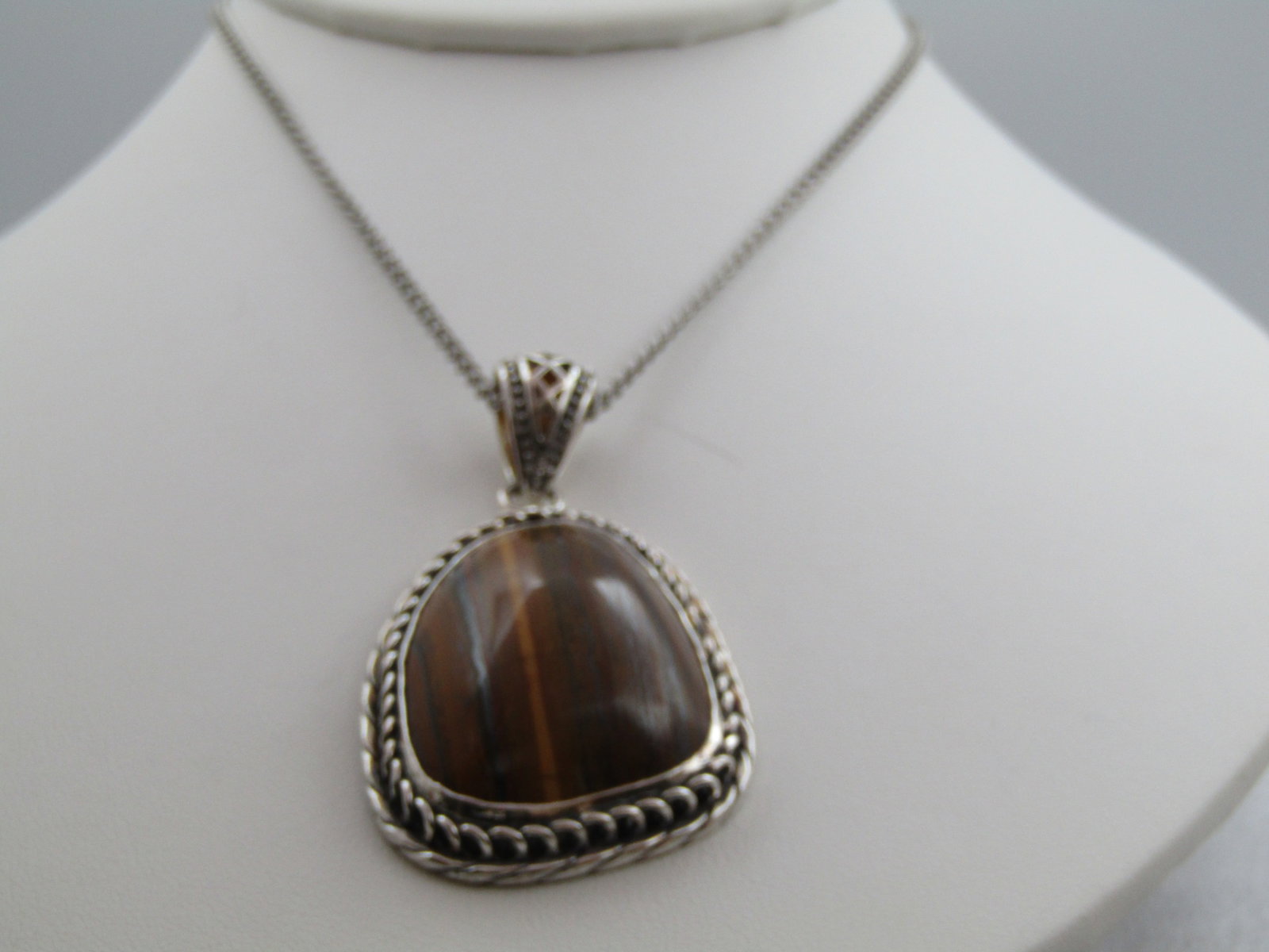 Southwestern Tiger's Eye Necklace, 18", 1990's-2000, Silver Tone - 3